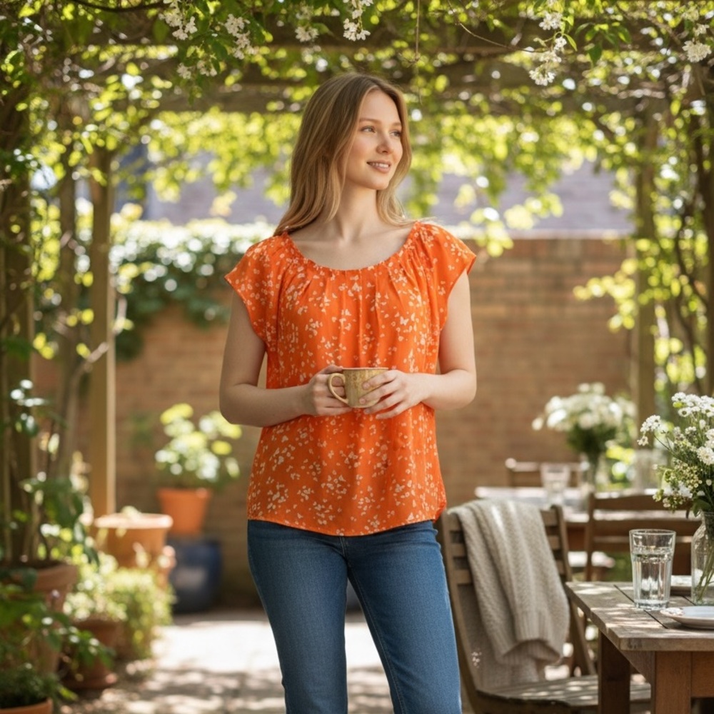 LC Lauren Conrad Orange and White Blouse size M box 2